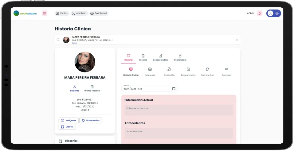 Historia clinica de paciente.